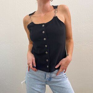 Vintage 1990's Black Button Up Buckle Strap Tank Top